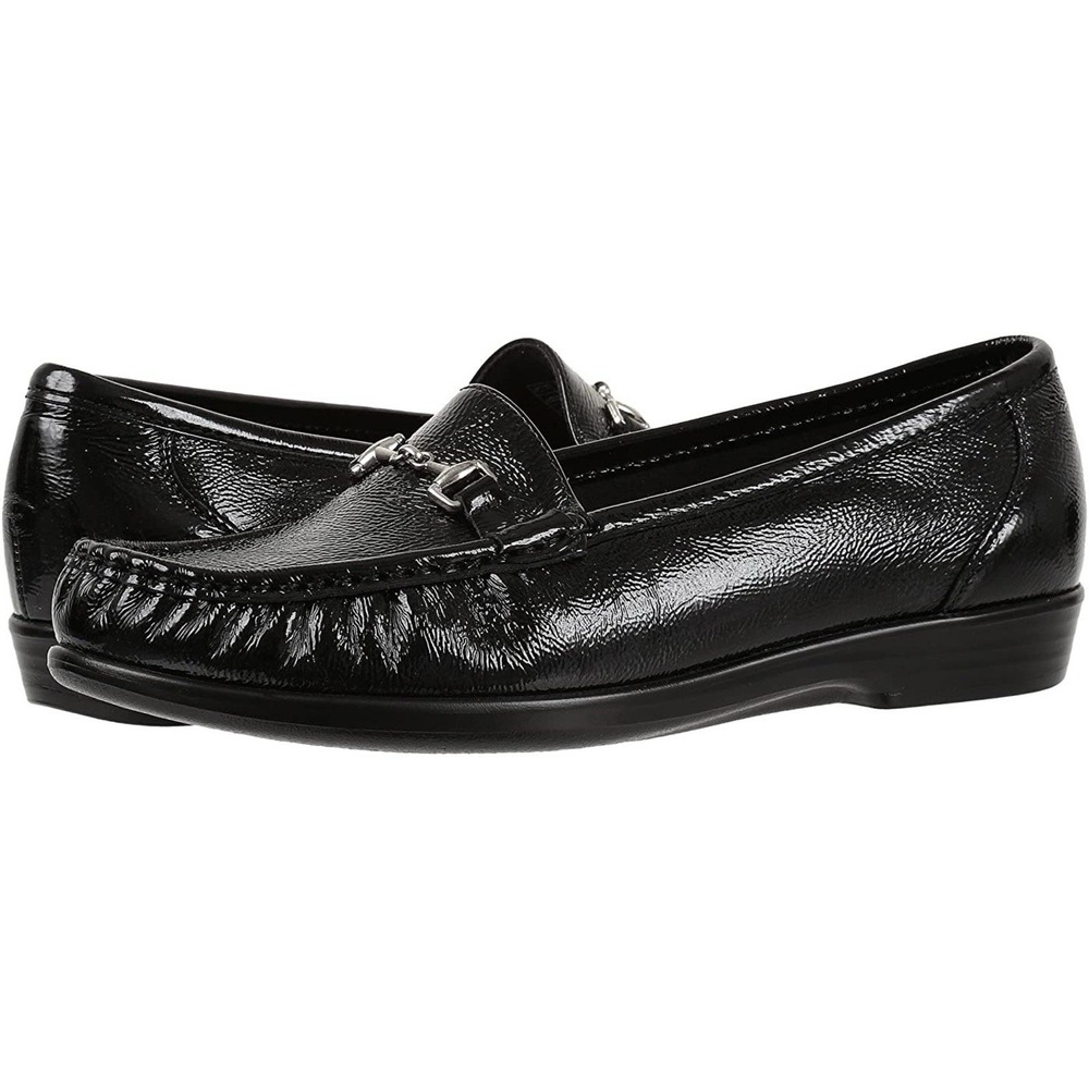 SAS METRO Size 7.5WW Comfort Loafer Shoes Black Leather Horsebit Extra Wide